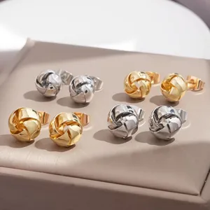 Pendientes de botón geométricos en espiral de metal, pequeño diseño elegante mujer.