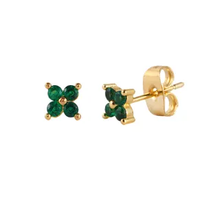Elegante groene zirkonia klaverblad vergulde oorknopjes voor dames en meisjes.