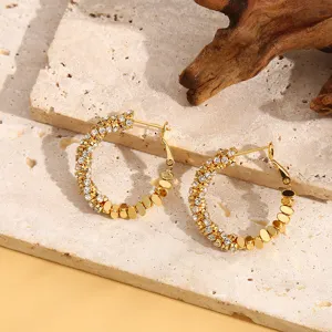 Franse luxe strass metalen kralen hoop oorbellen voor vrouwen, stijlvolle trendy sieraden.