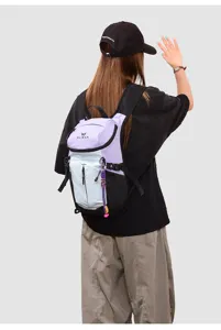 Outdoor lightweight multi-functional travel backpack in purple and blue, ideal for hiking.