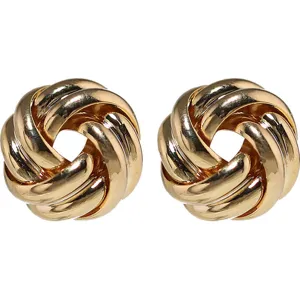 Pendientes de botón con nudo de metal dorado elegante, diseño geométrico minimalista mujer.