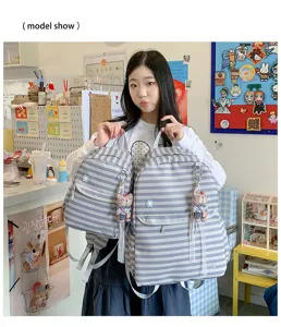 Japanse stijl gestreepte grote capaciteit studenten rugzak schooltas casual schoudertas
