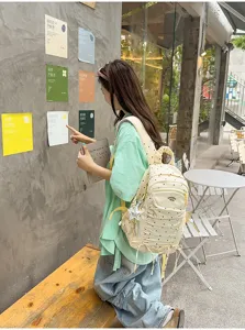 Japanse esthetiek grote capaciteit stippen canvas rugzak voor studenten schooltas dagelijks.