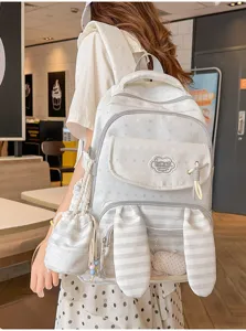 Leuke schoolrugzak met konijnenoren voor meisjes, sterrenprint casual dagrugzak.