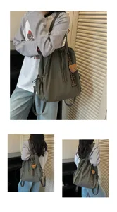 Vrouwen nylon trekkoord rugzak multifunctionele schouder tote tas reizen vrijetijd