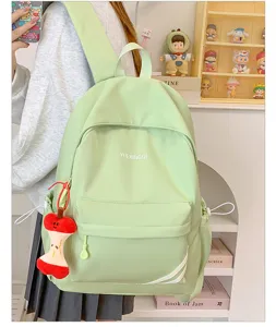 Casual minimalistische groene schoolrugzak, grote capaciteit lichtgewicht tas met hanger.
