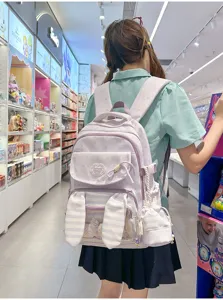 Paarse sterren konijnenoren rugzak voor schoolmeisjes, schattige studenten schooltas.