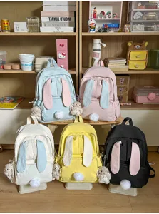 Leuke canvas rugzak met konijnenoren voor schoolmeisjes, lichtgewicht en ideaal voor reizen.