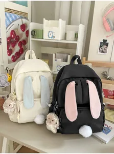 Leuke konijnenoren schoolrugzak voor studenten, schattige canvas boekentas met pluche