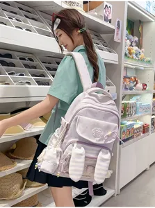 Leuke schoolrugzak met schattige konijnenoren voor meisjes, zachte pastelkleurige tas.