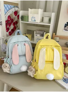 Leuke canvas rugzak met konijnenoren voor dames, schattige schooltas en casual kawaii tas.
