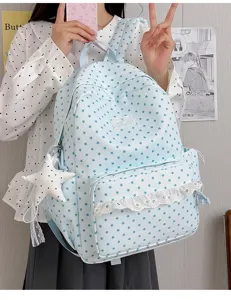 Cute Japanese style star lace backpack for women and students, large capacity school bag.