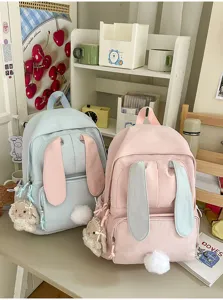 Schattige konijnenoren canvas rugzak voor meisjes, casual schooltas en dagrugzak.
