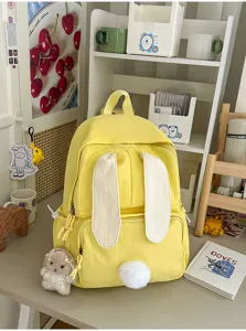 Leuke gele rugzak voor dames en meisjes met schattige konijnenoren en pluizige staart.
