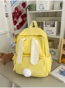 Schattige gele konijnenoren rugzak voor tienermeisjes casual schoolboekentas reizen dagrugzak