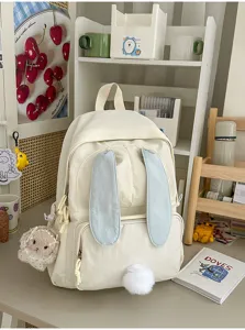Schattige Koreaanse konijnenoren rugzak voor tiener meisjes lichte schooltas en reistas