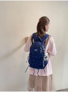 Japanse stijl stip geplooide rugzak grote capaciteit casual schooltas voor tieners