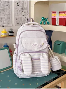 Schattige konijnenoor rugzak met doorzichtig vak en bijpassend tasje voor school.