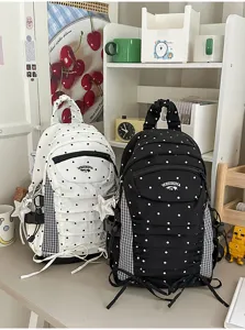 Japanse stijl polka dot geplooide rugzak schooltas grote capaciteit casual dagrugzak
