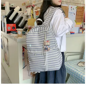 Japans minimalistische gestreepte rugzak, grote schooltas voor dagelijks gebruik.