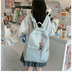 Japanse minimalistische gestreepte rugzak met grote capaciteit voor middelbare scholieren.