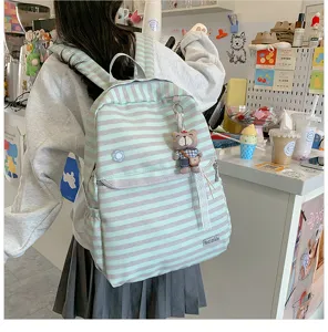 Japanse minimalistische gestreepte rugzak grote capaciteit schooltas voor jonge meisjes.