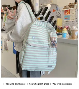 Japanse stijl minimalistische gestreepte grote rugzak schooltas voor studenten