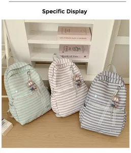 Japanse minimalistische gestreepte rugzak met grote capaciteit voor studenten en meisjes.