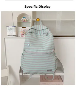 Japanse minimalistische gestreepte rugzak grote capaciteit schooltas detailweergave