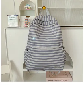 Casual gestreepte rugzak voor studenten, grote grijze schooltas met meerdere vakken.