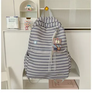 Japanse stijl gestreepte rugzak met grote capaciteit voor studenten tienersmeisjes casual.