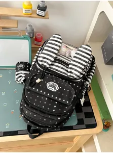 Zwarte witte ster konijnenoren schooltas schattige studenten rugzak casual dagelijks