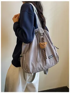 Multifunctionele trekkoord rugzak vrouwen grote capaciteit reizen nylon schouder tas detail