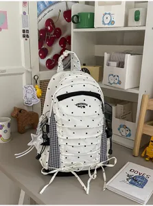Japanse stijl polkadot geplooide rugzak grote capaciteit casual schooltas student