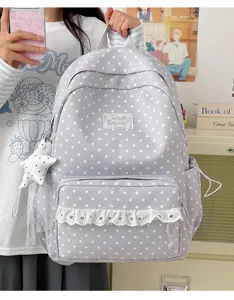 Japanese style star lace backpack for women students, large capacity cute school bag for campus.