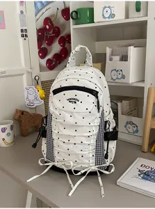 Japans stijl polkadots geplooide rugzak grote capaciteit casual schooltas voor studenten