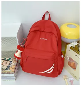 Casual rode nylon rugzak, groot vermogen en lichtgewicht voor school, dagelijkse pendel.