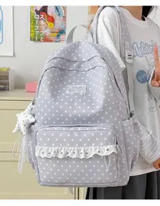 Cute Japanese style star print backpack with sweet lace ruffle for daily school use