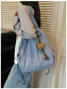 Veelzijdige nylon trekkoord rugzak dames, grote capaciteit reizen schoudertas shopper.