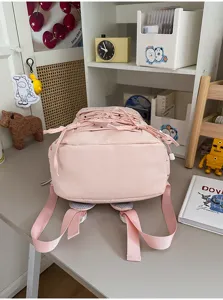 Roze geplooide Mori stijl rugzak, grote capaciteit schooltas voor studenten, casual dagrugzak.