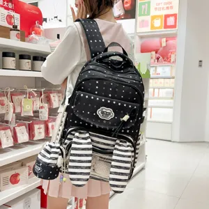 Meisjes Schattige Konijnenoren Schoolrugzak Sterrenprint Gestreept Nylon Ademend Scholieren Daypack Voor Basisschool