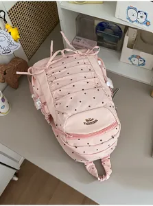 Japanse stijl roze polkadot geplooide rugzak grote capaciteit casual schooltas schattig