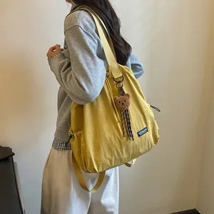Dames Nylon Trekkoord Rugzak Multi Draagmethode Grote Capaciteit Reisschoudertas Casual Effen Kleur Tote Schoolrugzak