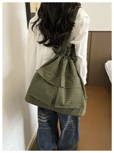 Tactical plaid drawstring backpack, large oxford cloth travel bag, versatile shoulder daily use.