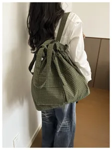 Stylish utility plaid drawstring backpack, large capacity oxford fabric travel shoulder bag.