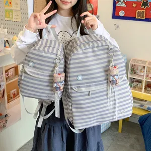 Japanse Minimalistische Gestreepte Kleurblok Nylon Rugzak Grote Capaciteit Schooltas Voor Studenten Casual Reizende Rugzak Voor Dames