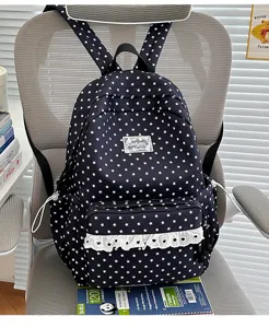 Japanese style star print lace backpack for women and students, large capacity school bag.