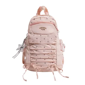 Roze stippen rugzak in Japanse stijl schattige schooltas met volants en ster hanger