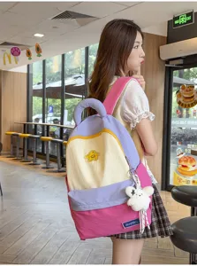 Korean style cute color block student backpack large capacity casual daypack for girls.