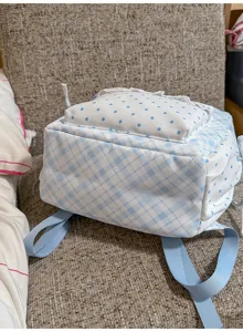 Japanse stijl schattige blauwe ruit stippen rugzak schooltas voor studenten casual dagrugzak